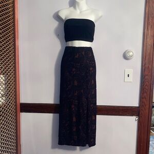 Elegant Black and Brown Floral Maxi Skirt - Women
